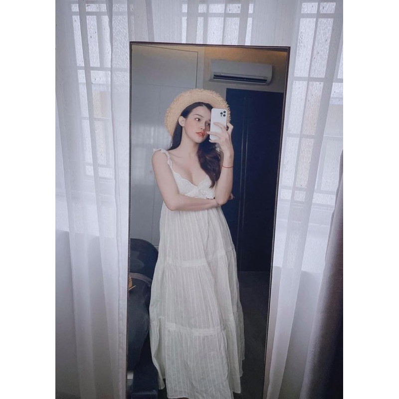 Đầm maxi thô trắng hai dây cánh tiên tiểu thư phối ren có đệm ngực hàng đẹp, Váy 2 dây nữ đi biển hàng 2 lớp dáng dài | BigBuy360 - bigbuy360.vn