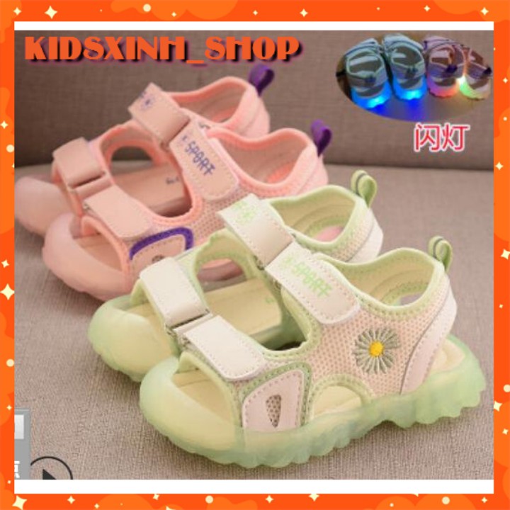 Dép Sandal Trẻ Em ♥ Free Ship ♥ Dép Sandal Phối Lưới THOÁNG KHÍ Thêu Hoa Cúc Có ĐÈN LED KX003