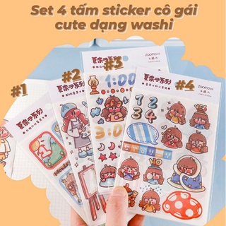 Set 4 tấm sticker cô gái cute