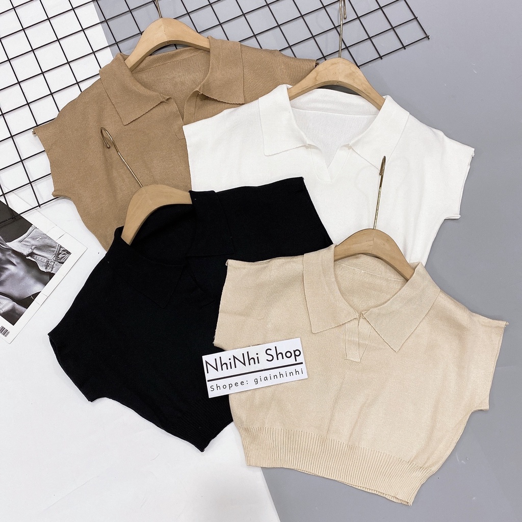 Áo len cổ bẻ dáng croptop bo gấu vai hến vải len mỏng mềm mịn AL7518 - NhiNhi Shop