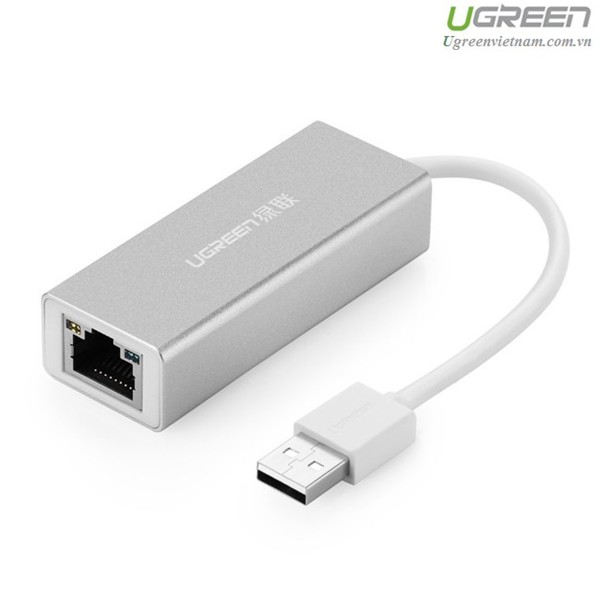 USB 2.0 to LAN, hỗ trợ 10/100Mbps tốc độ internet vỏ hợp kim Ugreen 20257-kẽm bạc Hàng Chính Hãng