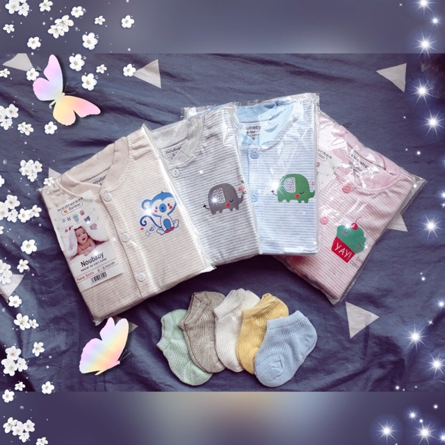 Bộ Dài Tay Kẻ NouBaby hình ngộ nghĩnh cực thích( cúc giữa) Qate180