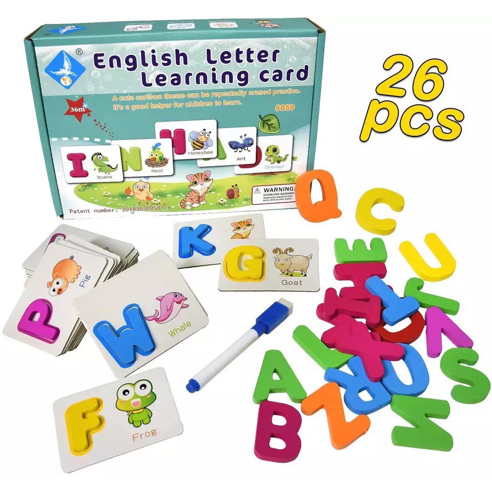 Đồ Chơi Xếp Hình Hộp Thẻ Lắp Ghép Chữ Cái Tiếng Anh Bằng Gỗ- English Letter Learning Card Cho Bé Từ 2-4 Tuổi Cho Bé