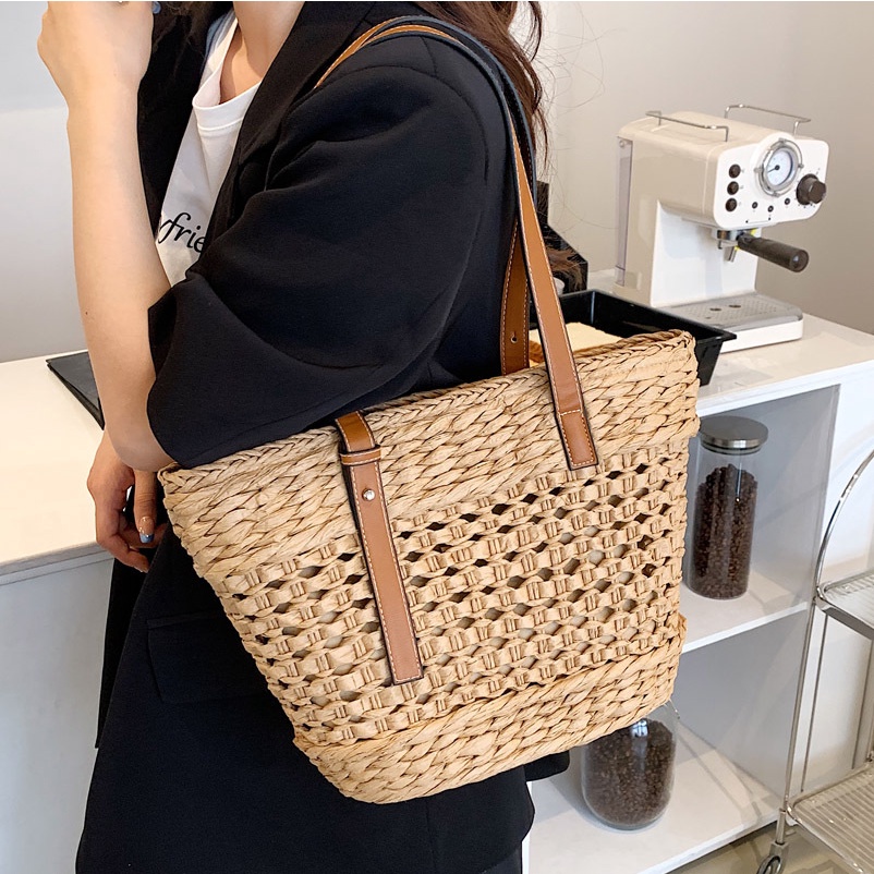 Túi cói đeo vai JASMIN NOIR bằng rơm thời trang sành điệu cho nữ