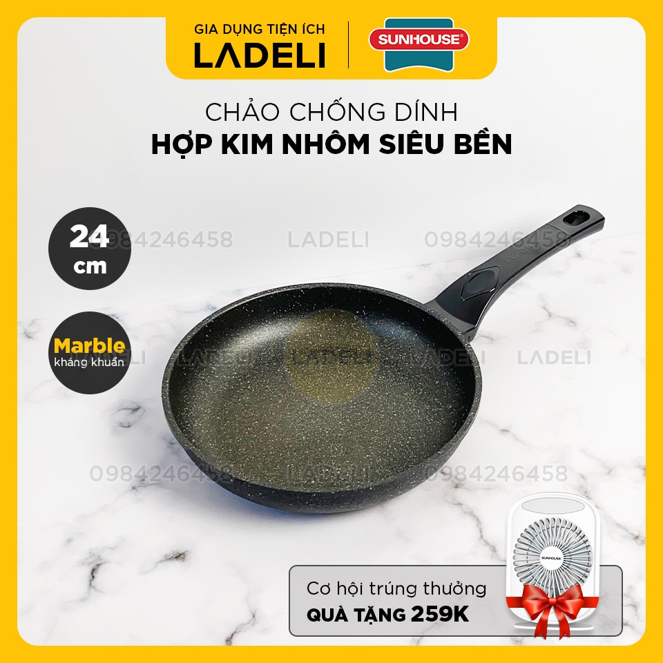 Chảo siêu bền đá SUNHOUSE SBD24 size 24cm, chống dính, đáy thường