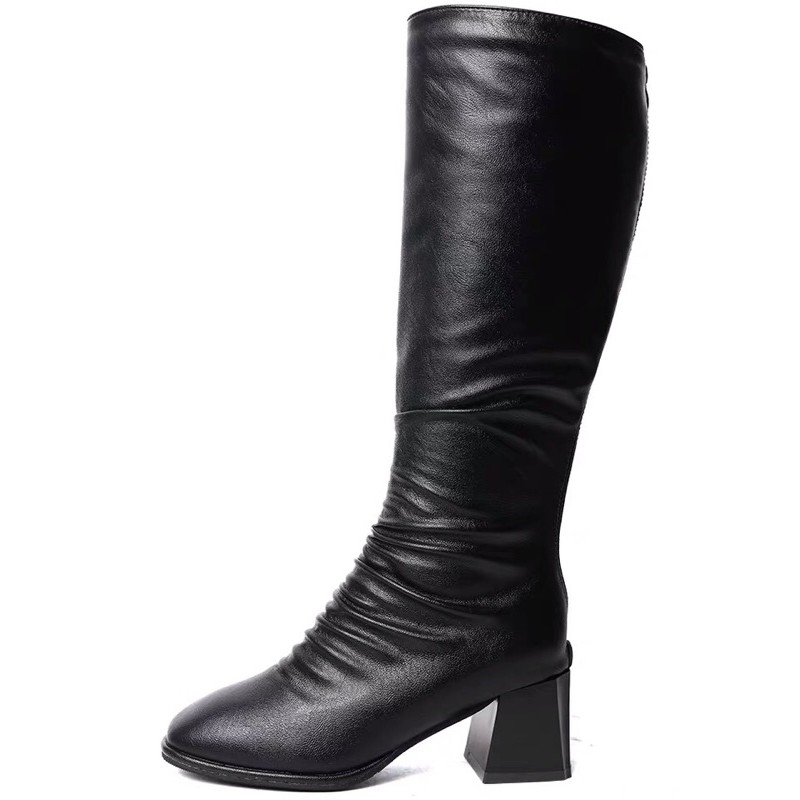 [Sẵn 38] Boots nhăn Ulzzang cổ cao và cổ ngắn có lót lông gót vuông cao 6cm | BigBuy360 - bigbuy360.vn