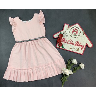 Nhà của Bống - Đầm bé gái chất đũi thun phối dập ly gắn dây eo size 16 - 32 kg