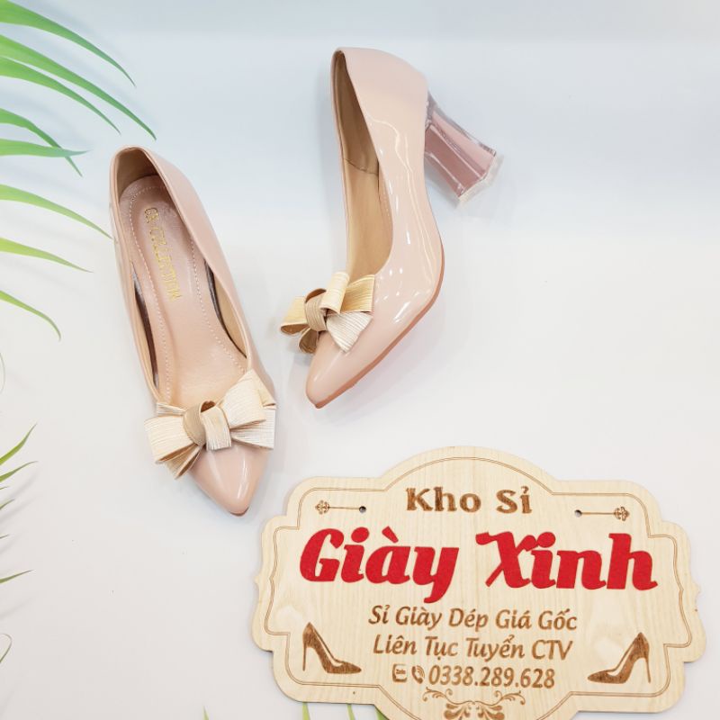 Giày cao gót nữ giày cao gót 7p nơ phồng G004