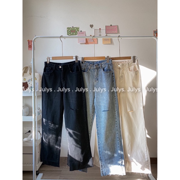 Quần jeans suông rách gối 1348 JULYS STORE (ảnh thật shop chụp kèm video cận chất)