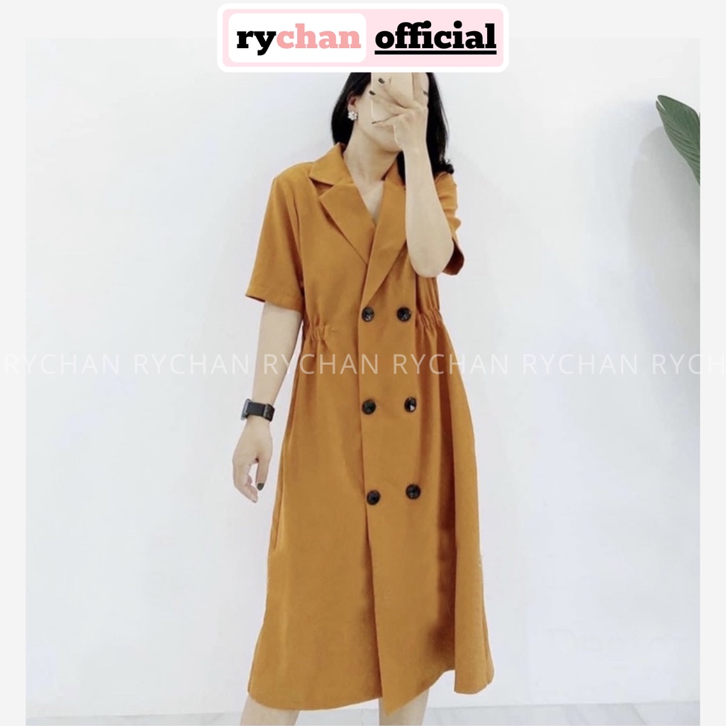 Đầm Váy Nữ Dáng Dài Đi Chơi Cổ Vest Nút Đen Màu Vàng Nghệ Cực Thoải Mái [ẢNH THẬT CUỐI] - DX9952