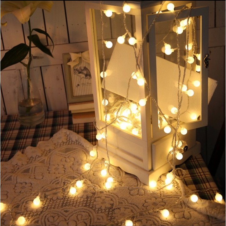 Đèn bi cherry bóng tròn nhỏ xinh 3m 5m 10m trang trí phòng ngủ, treo hình cực ấm áp