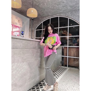 Quần legging ôm ống loe cạp cao dáng dài sọc kẻ Tanii Clothing