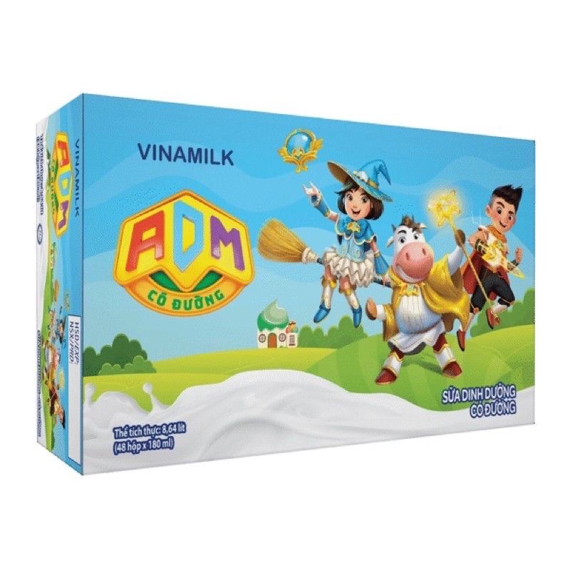 Thùng sữa vinamilk 48h ADM Có đường ***180ml**