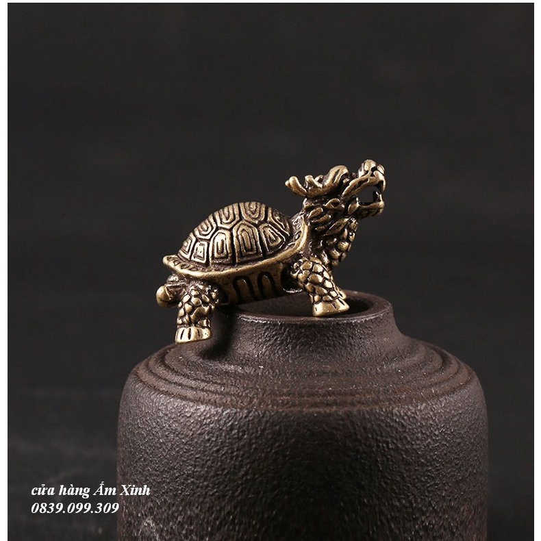 Tượng Long Quy bằng đồng làm phụ kiện tiểu cảnh, phụ kiện bàn trà, trang trí bonsai, trang trí bàn làm việc