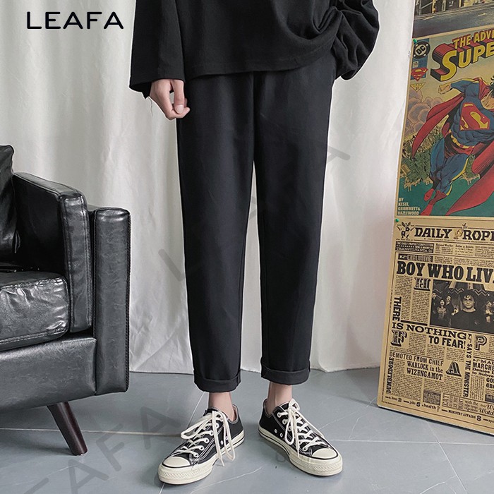 Quần baggy nam nữ kaki trơn ống suông basic, kiểu quần dài ống rộng  Phong Cách Thời Trang Hàn Quốc LEAFA QKK03 -