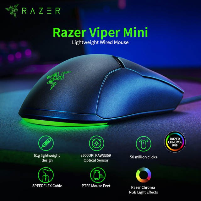 [MUMU] Chuột chơi game cảm biến quang học RGB siêu nhẹ có dây Razer Viper Mini 8500DPI chất lượng cao