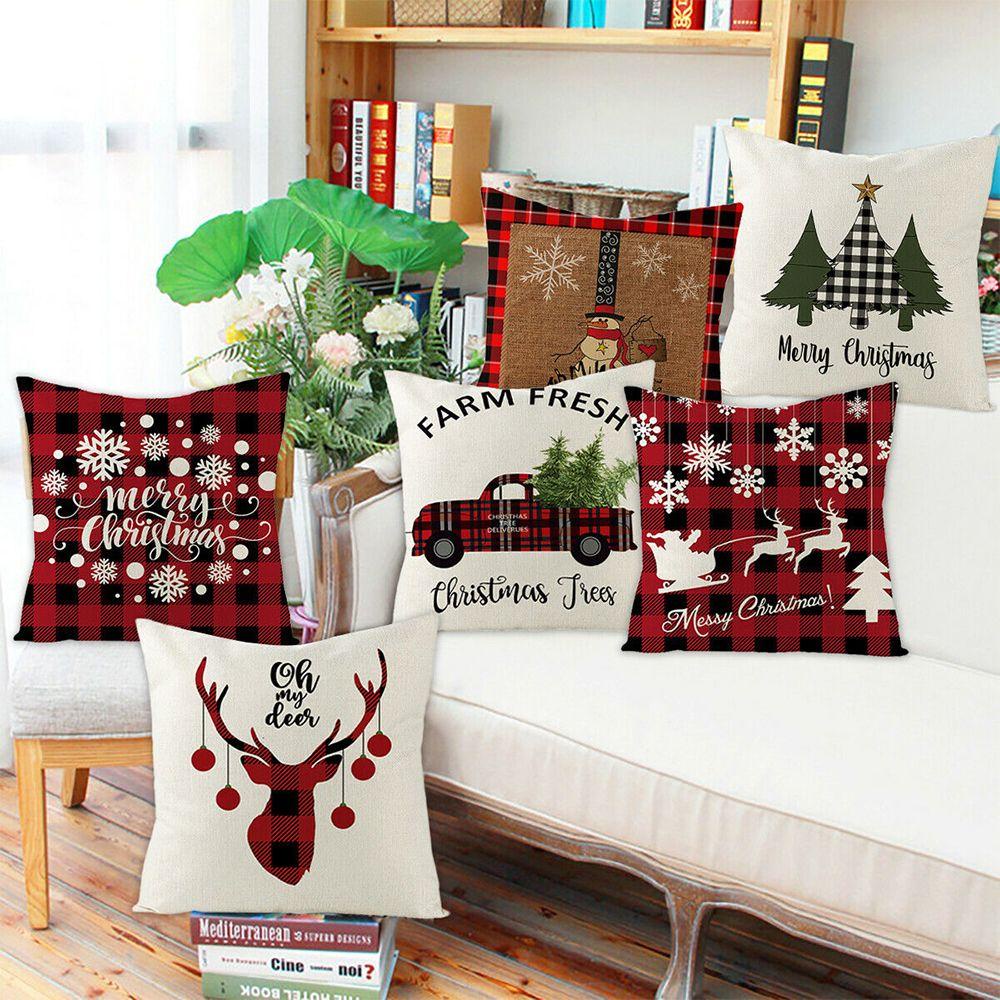 Vỏ Gối Vải Lanh Cotton Họa Tiết Giáng Sinh Trang Trí Nhà Cửa