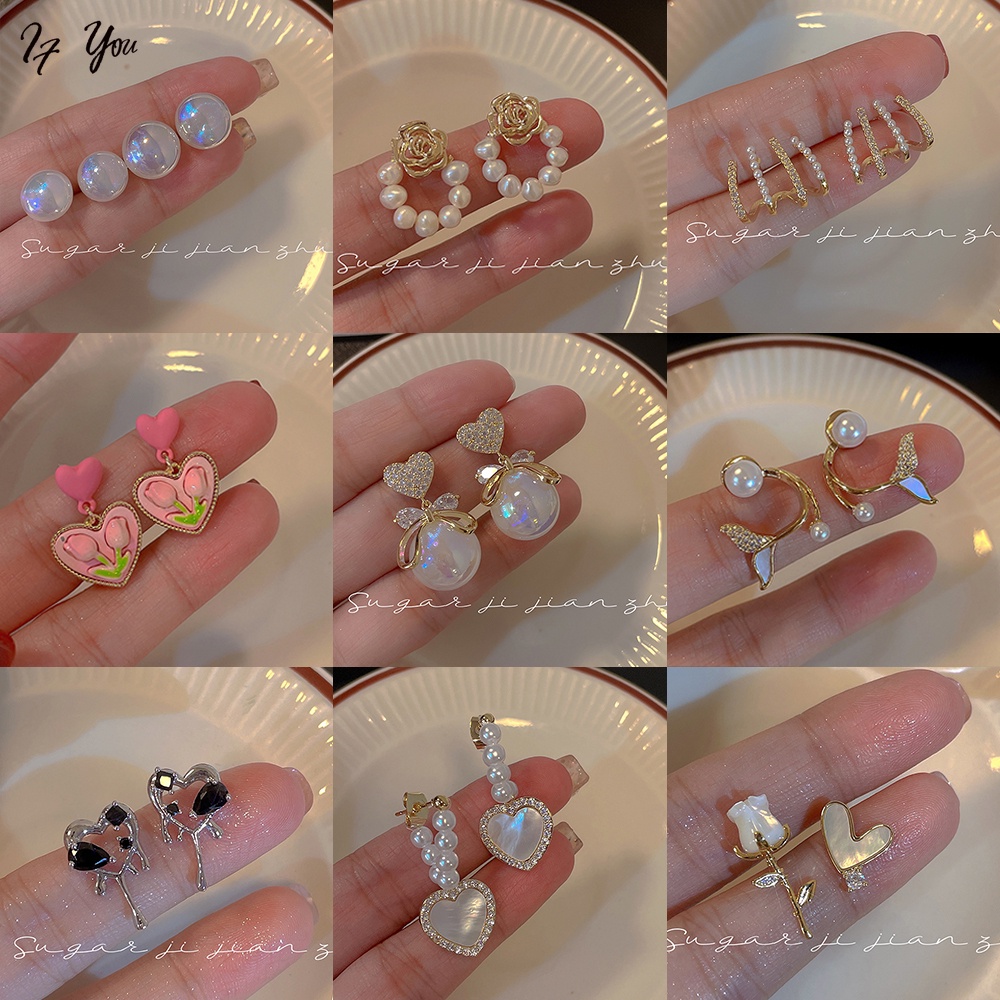 Khuyên tai AY đính ngọc trai giả thời trang dành cho nữ với nhiều kiểu tùy chọn