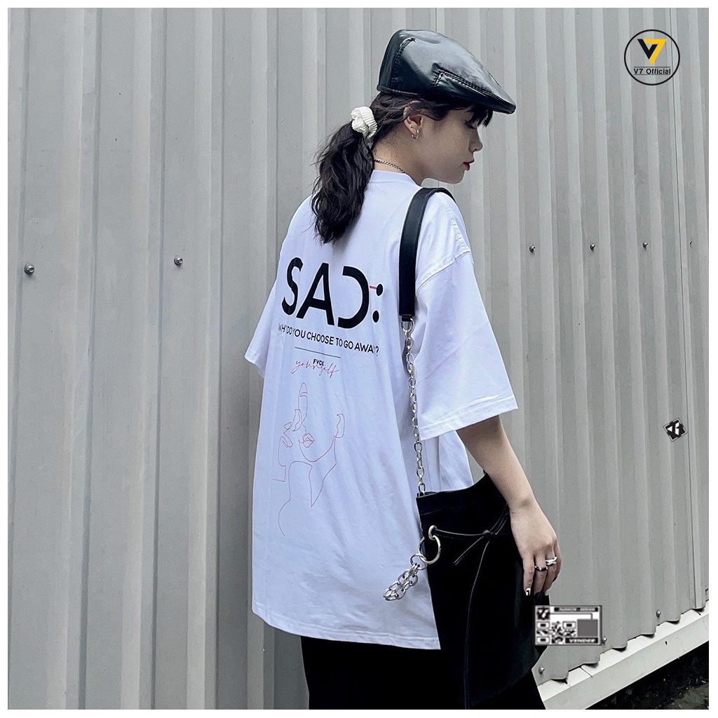 Áo Phông Tay lỡ nam nữ, Oversize - Sad V71