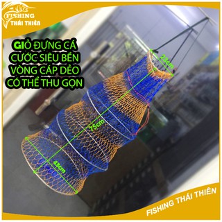 Giỏ Đựng Cá Siêu Bền Lưới Cước 2.5cm Vòng Cáp Dẻo Có Thể Gấp Gọn