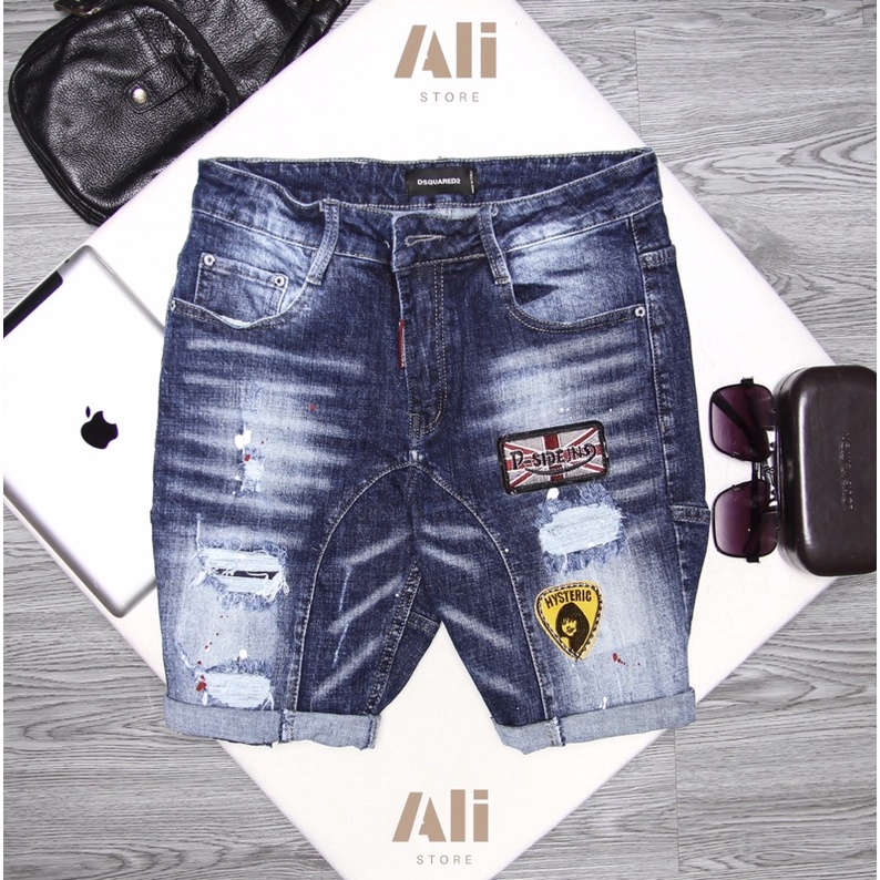 Quần jeans short DQS ,  Quần short  cao cấp co giãn 4 chiều thiêu logo