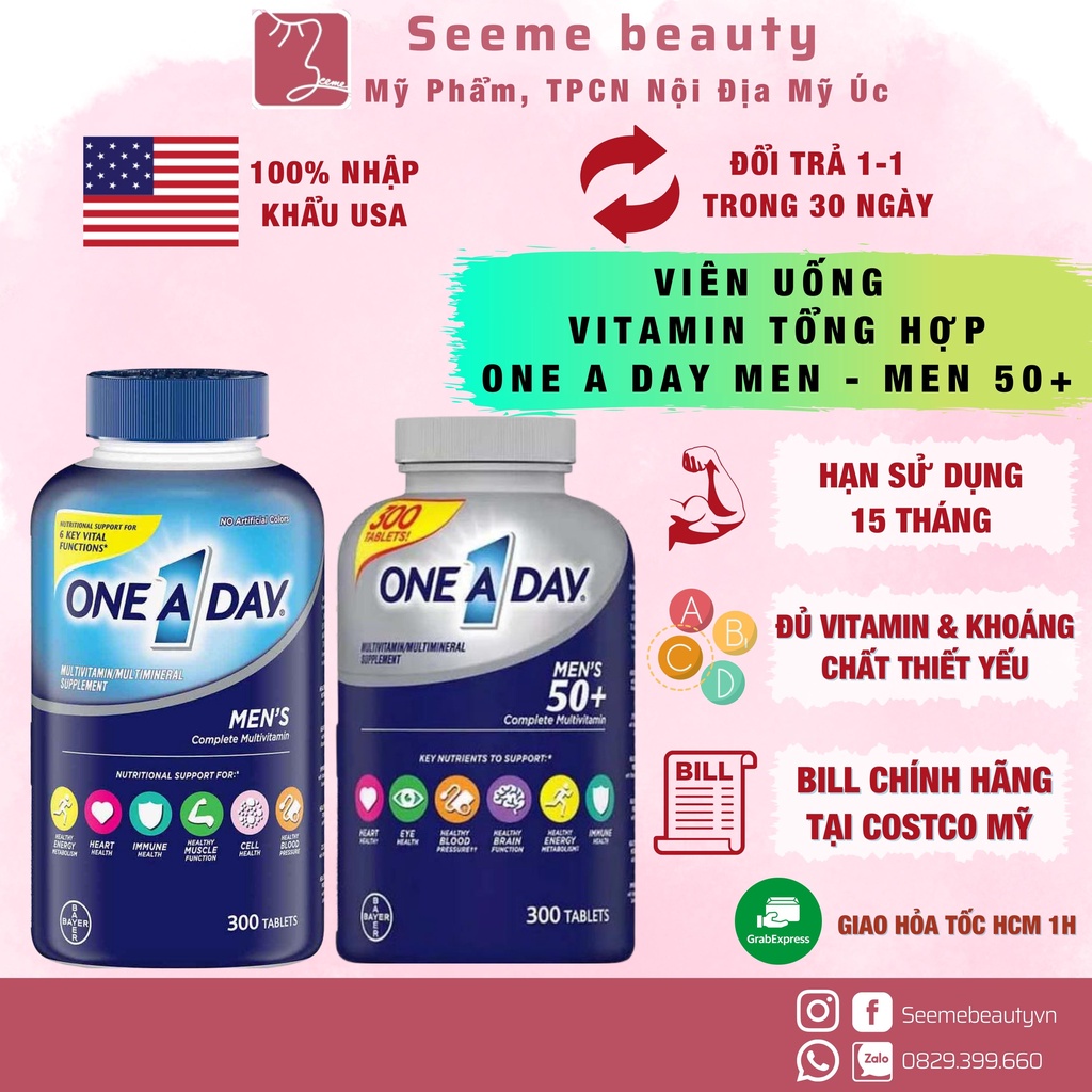 One A Day Men's, Women's 50+ Multivitamin 300 Viên của Mỹ - Viên uống Bổ sung Vitamin Tổng Hợp cho Nam Nữ [SeeMe Beauty]