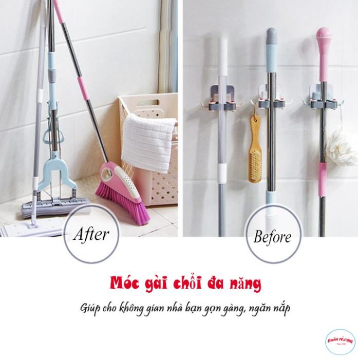 Móc gài chổi lau nhà dính tường chắc chắn có móc treo khăn 2 bên