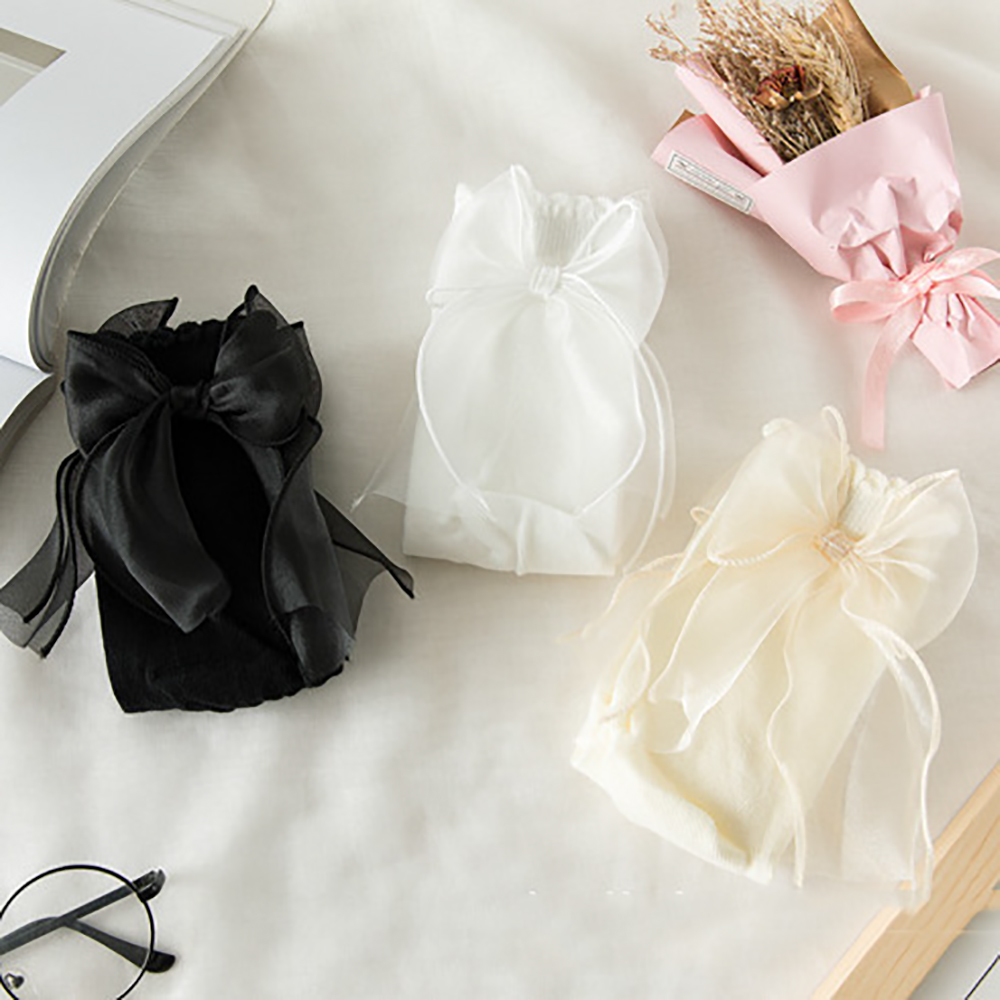 Vớ cotton phối ren đính nơ đáng yêu dành cho nữ
