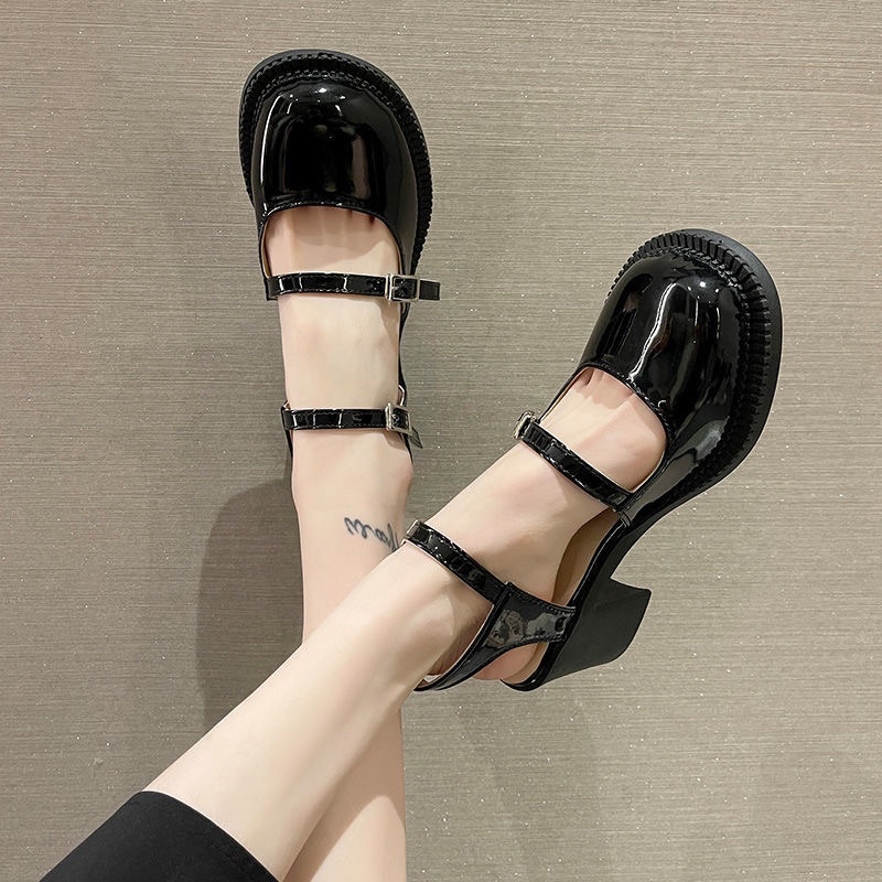 Giày Lolita Đế Cao Da Bóng Phong Cách Anh Quốc Hai Màu Đen Trắng