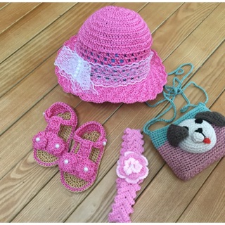 mũ+giày+túi+băng đô cho bé gái handmade