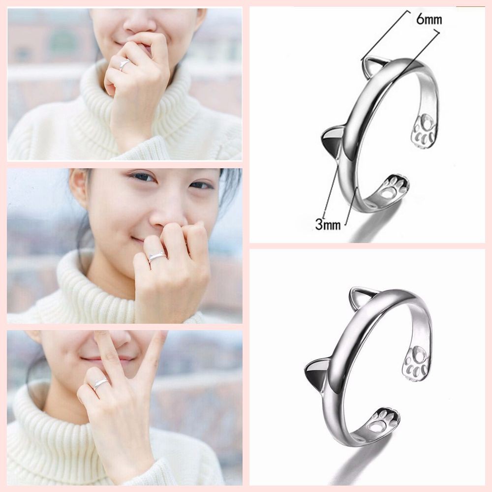 Nhẫn dáng hở Mihan1 hình tai mèo màu bạc dễ thương