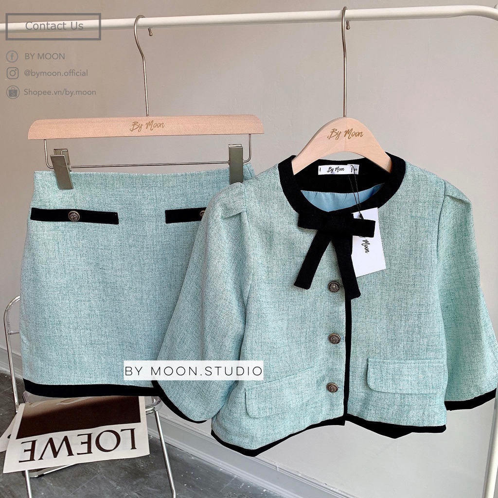 Set Váy Dạ Tweed Hàn tay lỡ thời trang thiết kế hình ảnh thật BY MOON, S003 | BigBuy360 - bigbuy360.vn