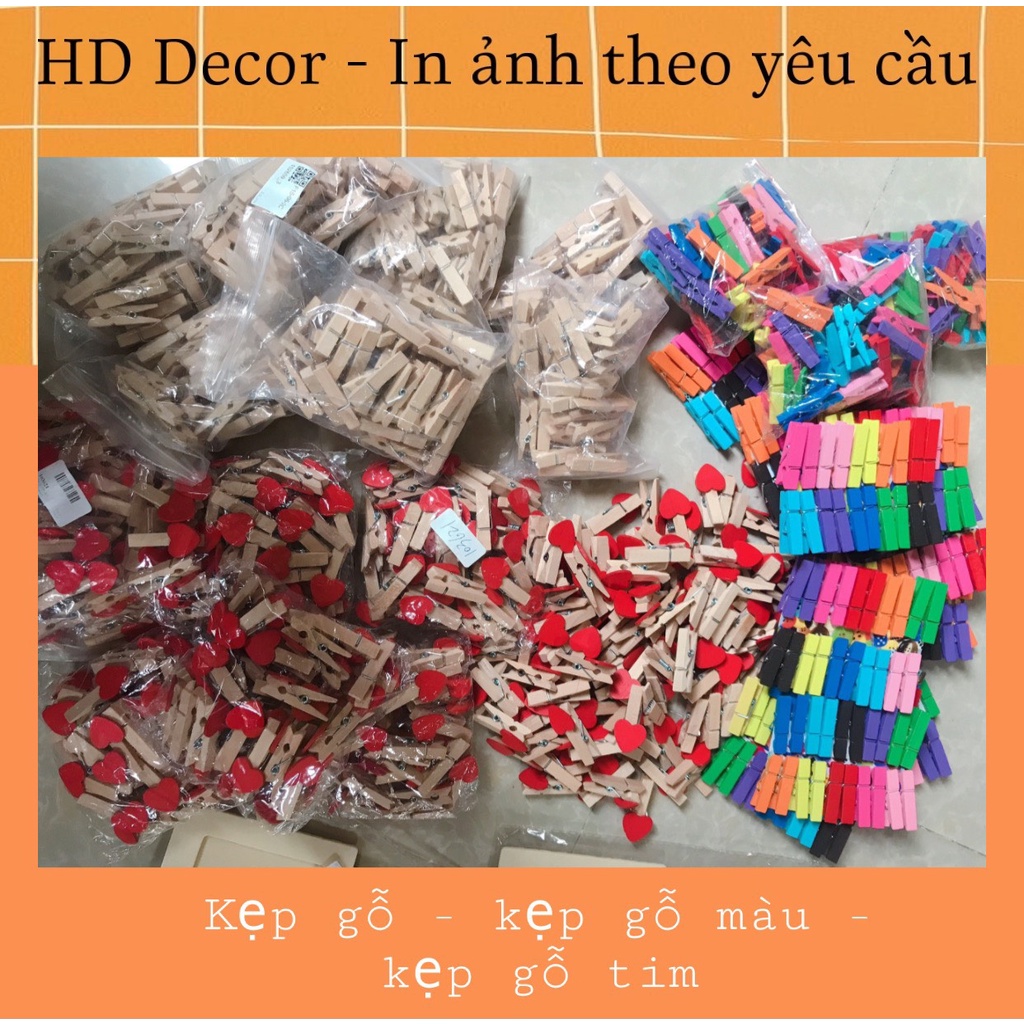 [ FreeShip ] Kẹp gỗ treo ảnh 10c, kẹp gỗ trơn, kẹp gỗ màu, kẹp gỗ tim trang trí decor nhà cửa