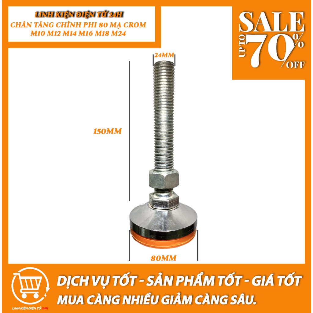 Chân tăng chỉnh phi 80mm đế cao , mạ Crom ren M10-M12-M14-M16-M18-M24, chân tăng chỉnh chiều cao