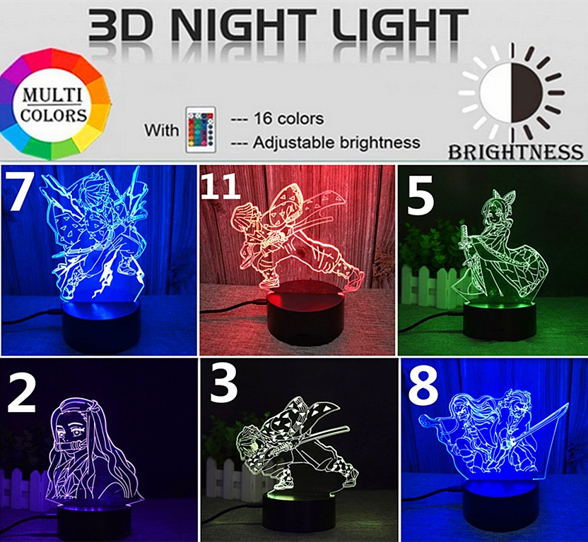 Demon Slayer 3D Night Light Bedroom Anime Lamp USB Lighting LED Colorful Changing Touch Remote Bedside Lamps