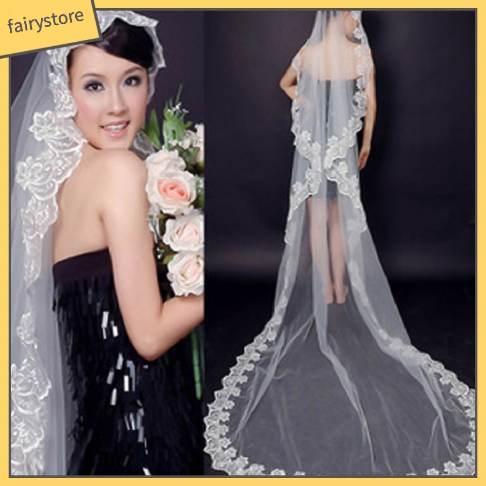 Khăn Voan Trùm Đầu Phối Ren Hoa Tinh Tế Cho Cô Dâu