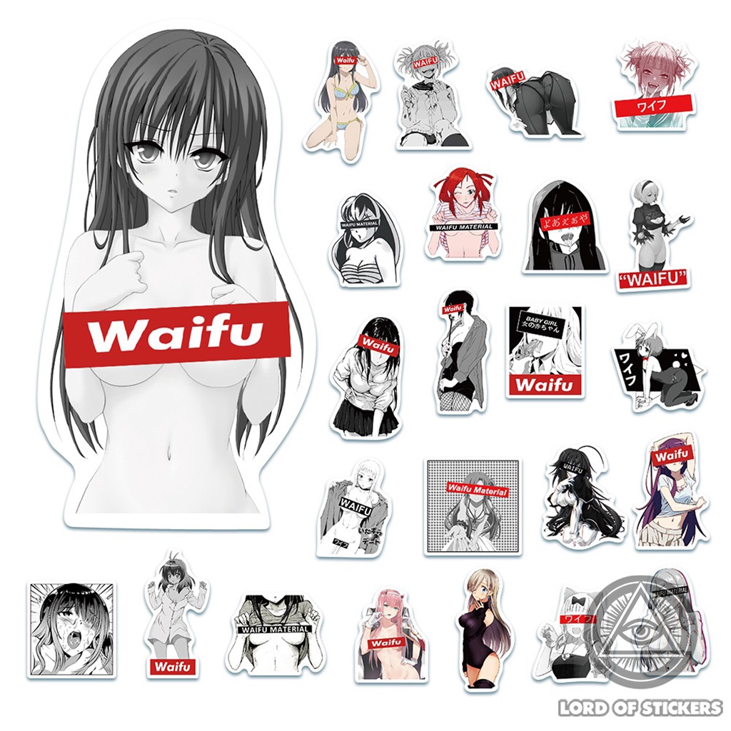 Set 50 Nhãn Dán Hình Cô Gái Anime Waifu Hentai Ecchi Sticker Miếng Dán Trang Trí Mũ Bảo Hiểm, Laptop, Ván Trượt, Guitar