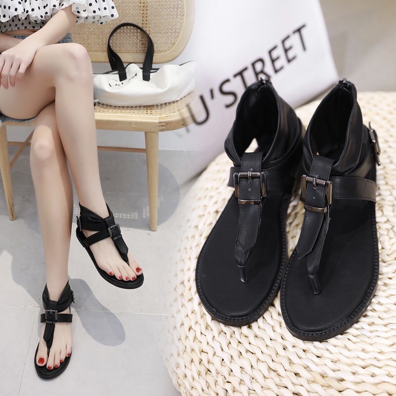 Giầy Sandal Da Nữ Xỏ Ngón Cá Tính Mẫu Mới Hottrend Hàn Quốc