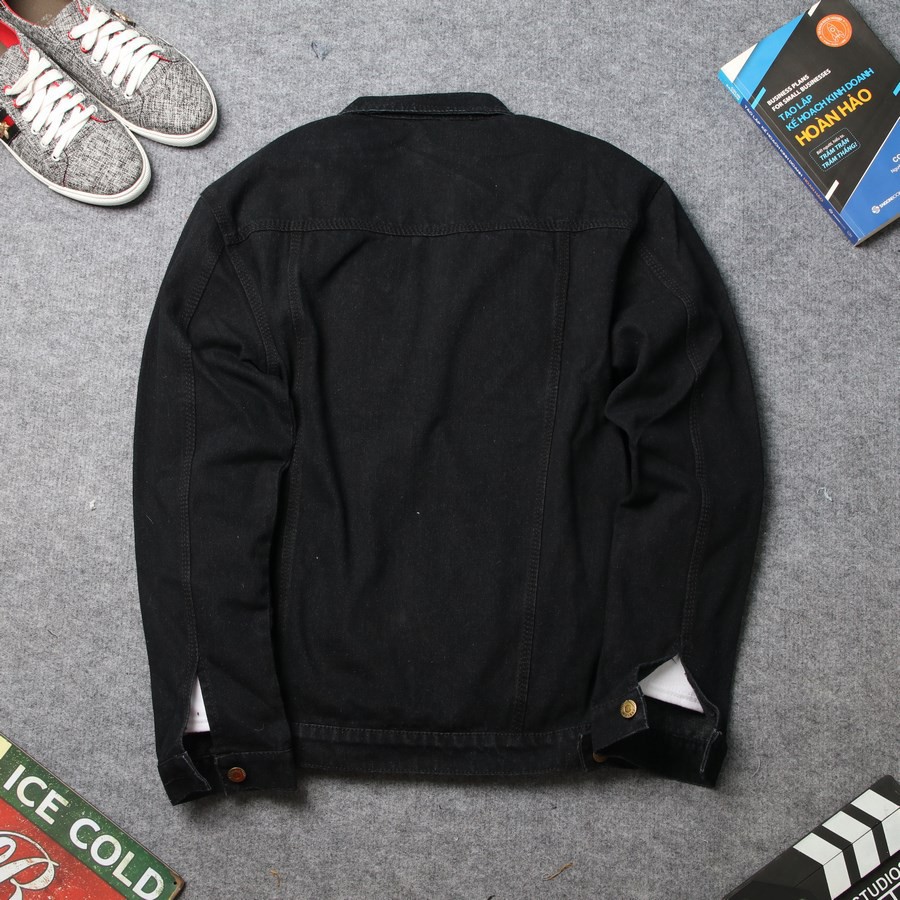 { 6 Túi  } Áo KHOÁC JEAN Khoác Bò Nam Nữ Trơn Cổ bẻ Hàn Quốc màu Xanh, Đen đơn giản  [hình Thật] Cao cấp