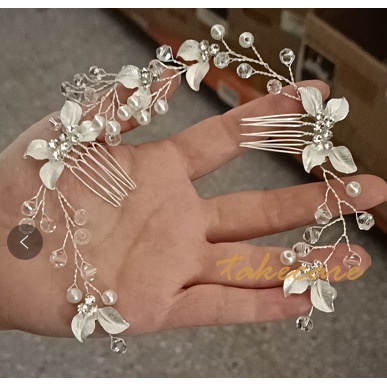 Flower Bride Wedding Hair Comb Leaf Crystal Hair Jewelry Headpieces Pearl Side Combs Bridal Decorative Hair Accessories