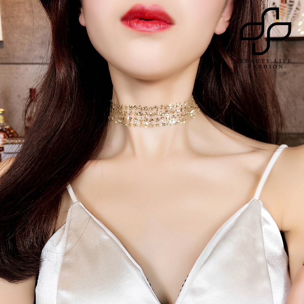 Vòng Cổ Choker Đính Hạt Kim Sa Lấp Lánh