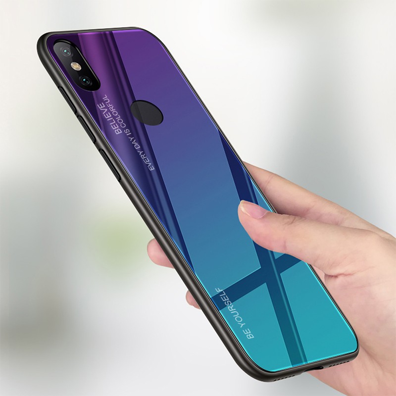 Ốp lưng mặt kính cường lực cho Xiaomi Pocophone F1 Mi 8 Mi A2 Lite Redmi Note 6 Pro