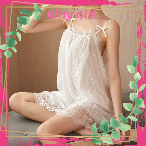 Váy Ngủ 2 Dây Đầm Ngủ Sexy Phối Ren 2s Nơ Váy Dáng Xòe Mặc Nhà Quyến Rũ VN13 | BigBuy360 - bigbuy360.vn