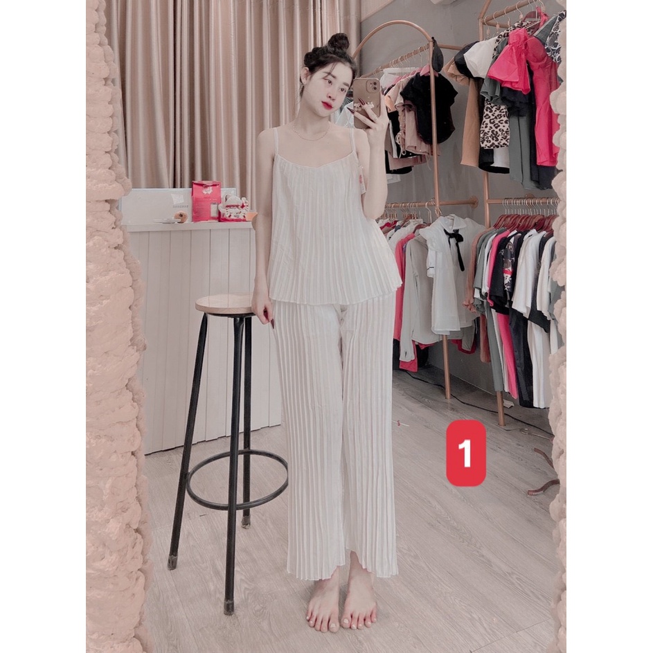 Set nữ 2 dây trắng dập li bồng bềnh - Hàng có sẵn - Xưởng may Lộc Vân - V09