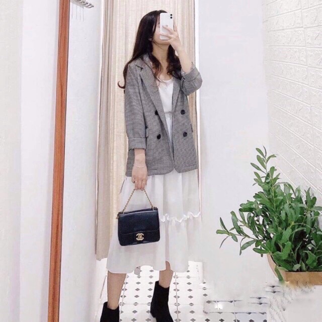 ÁO VEST KẺ MỘT LỚP CÓ KHUY CÀI | BigBuy360 - bigbuy360.vn