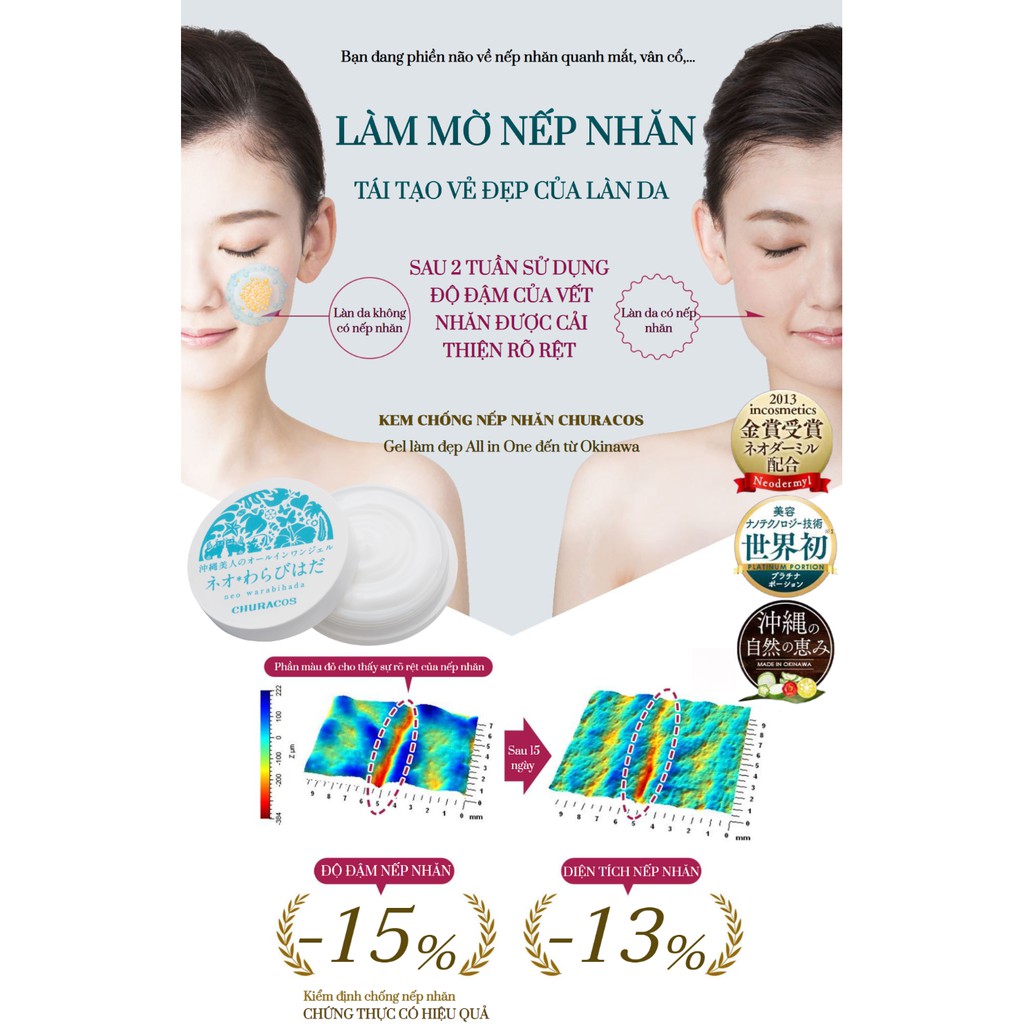 Kem dưỡng chống lão hóa, làm mờ nếp nhăn Churacos Neo Warabihada All-in-One Gel 30g