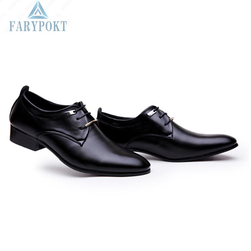 FATY~Men Casual Fashion Oxfords Leather Lace Up Wedding Formal Dress Shoes High Quality