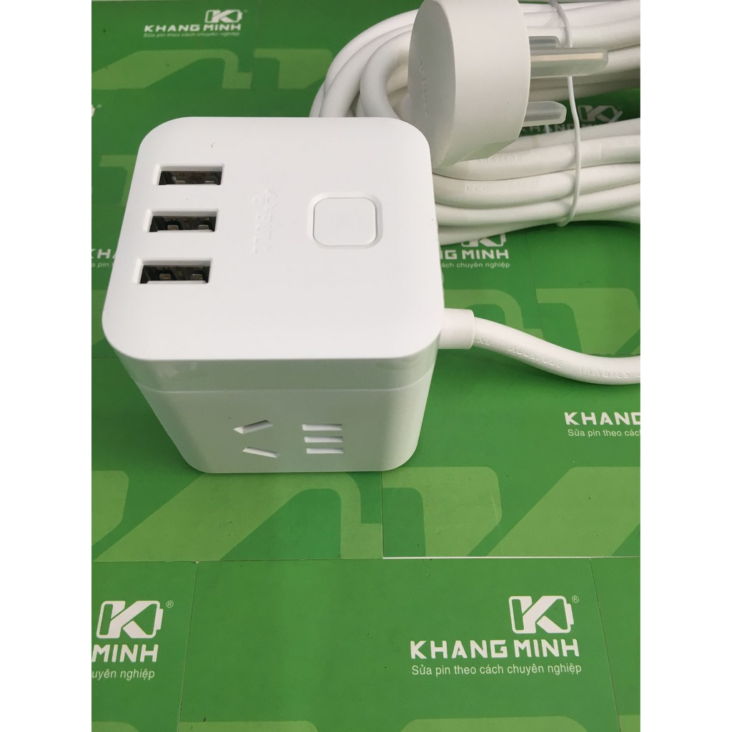 KM Dây cắm điện AC 3 chân, có Led và 3 cổng USB 5V DC tiện lợi, hàng chất lượng cao.