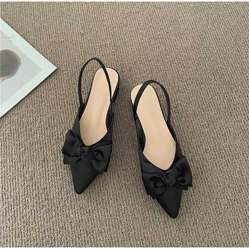 Giày sandal/ giày sục vải lụa cát nơ siêu xinh- mũi nhọn -LAMLAM3456