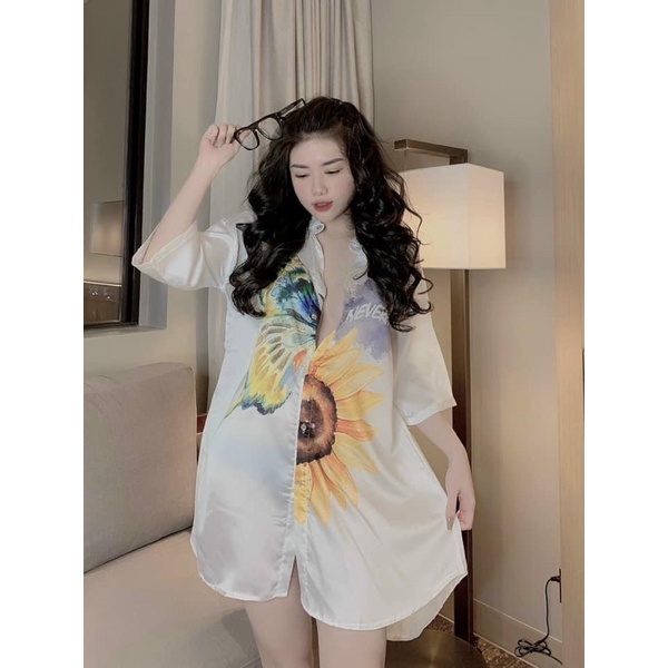 Đầm Váy Ngủ Sơ Mi Hình Dễ Thương